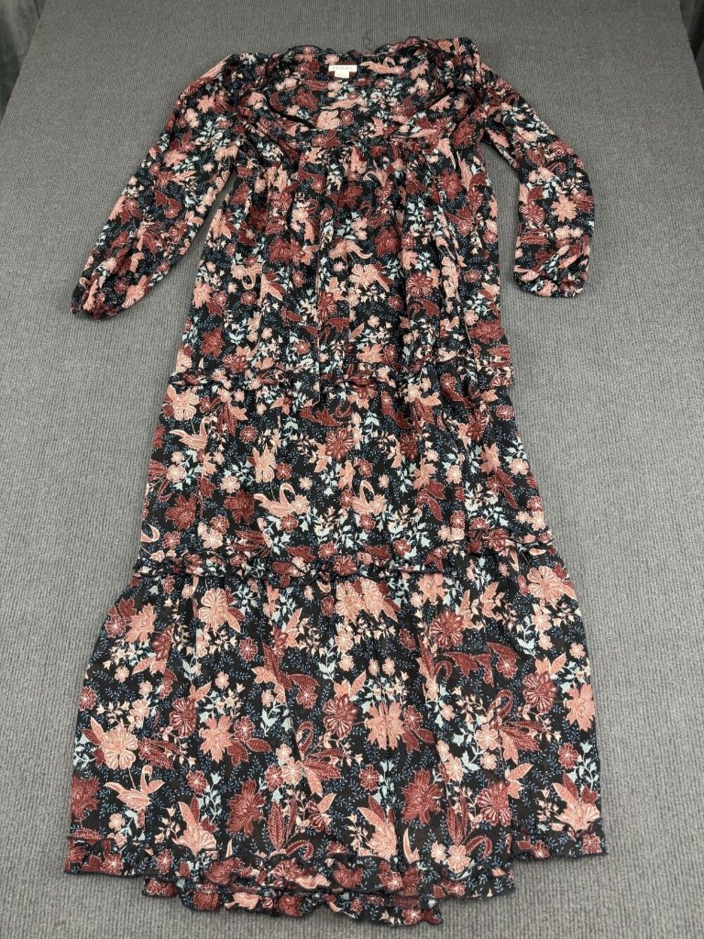 Ingrid + Isabel Womens Black Floral Tiered Long Sleeve Maternity Dress L